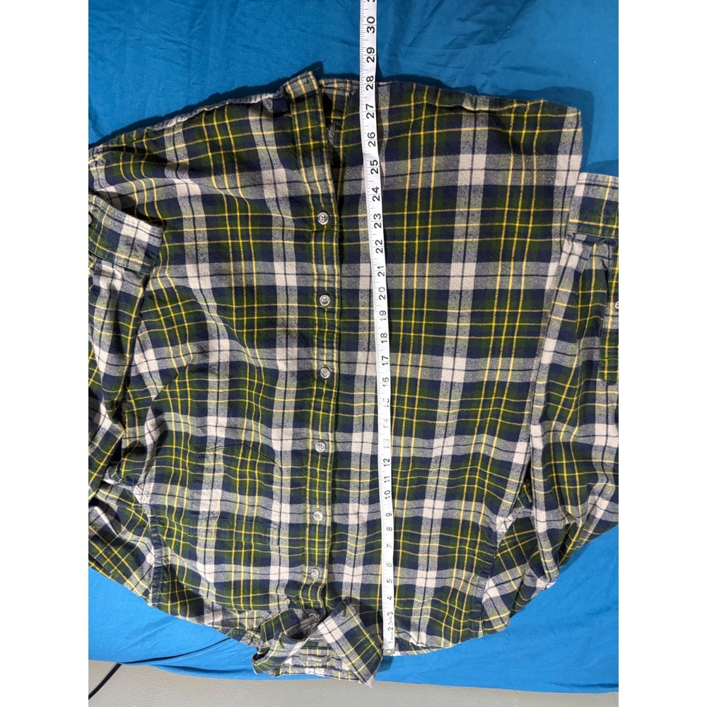 Eddie Bauer Mens Relaxed Fit Flannel Shirt Green Blue Plaid Cotton Large L